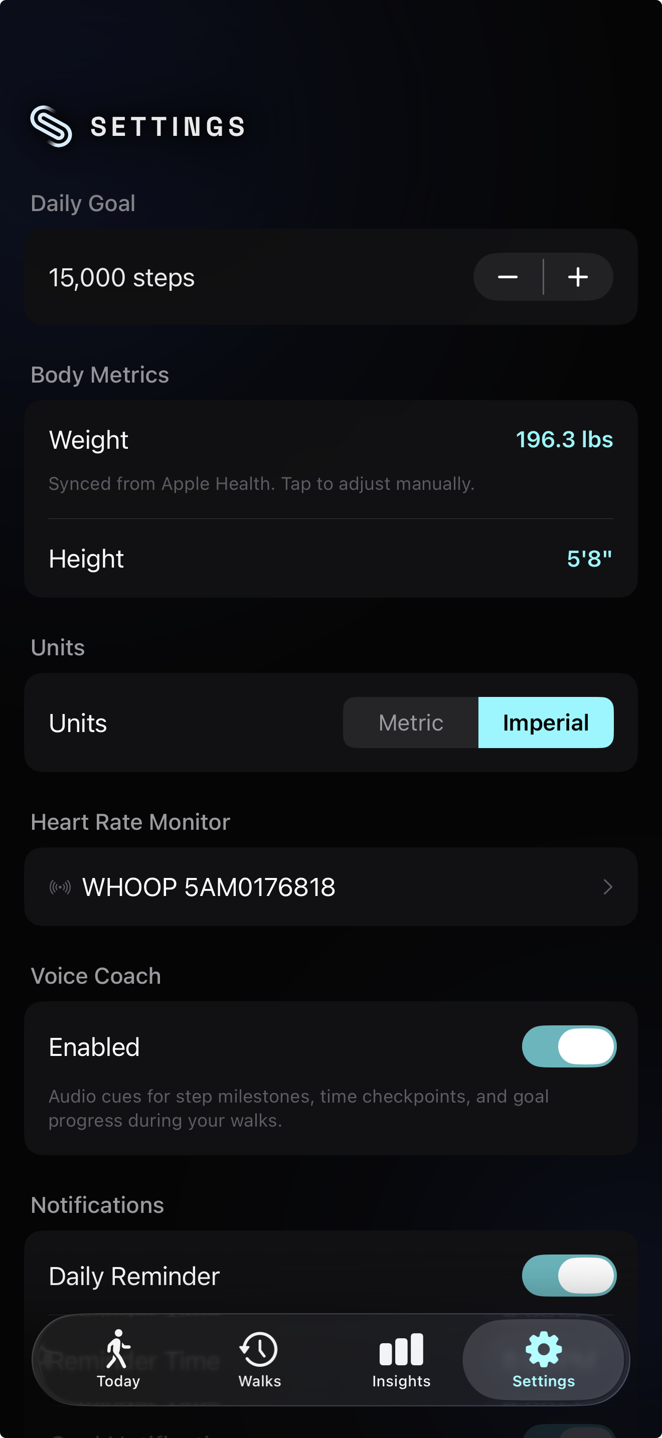 Settings tab with AppHeader showing logo and title