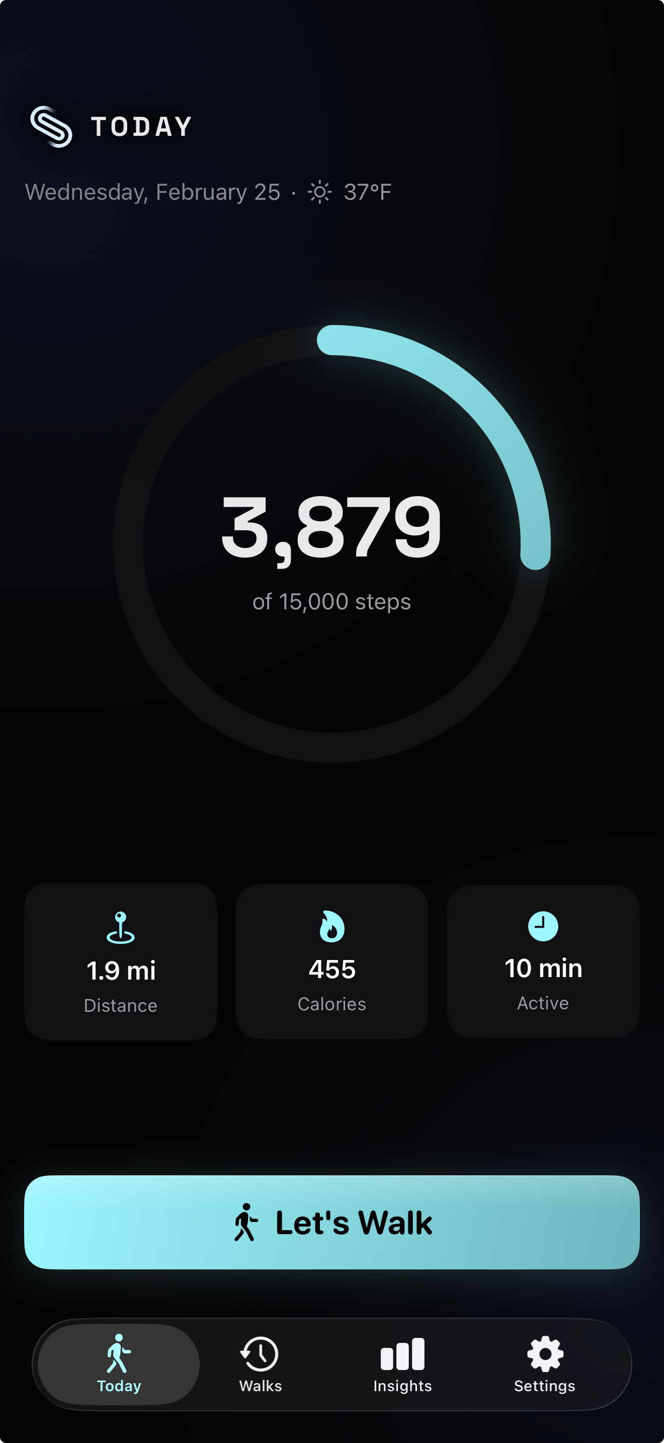 Today tab with AppHeader showing logo and title