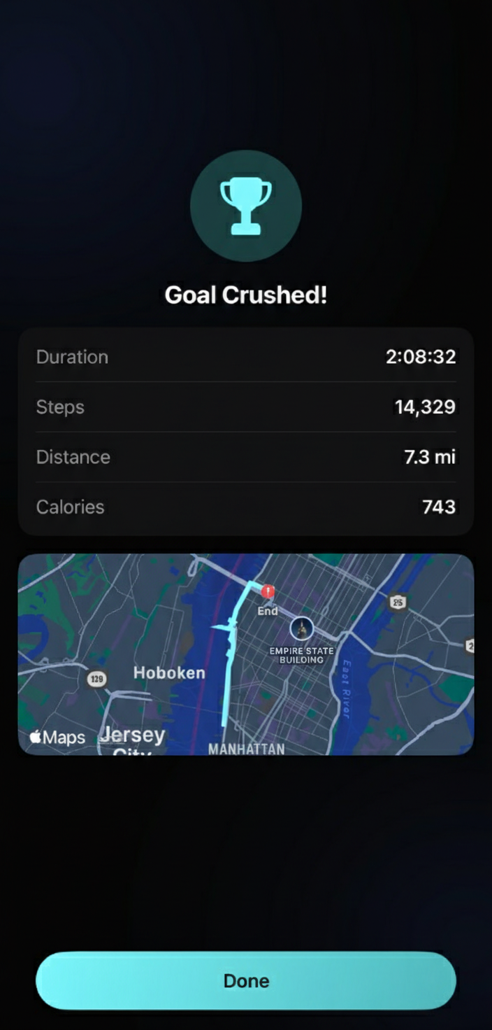 Old session complete screen with flat summary rows
